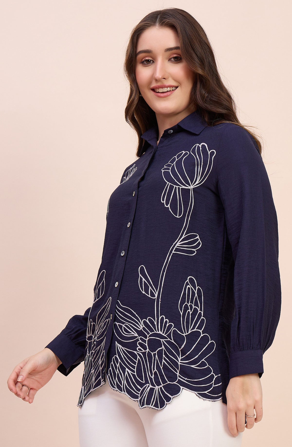 Navy Blue classic Embroidered Shirt