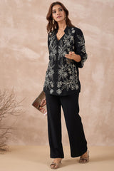 Black floral White embroidered Shirt