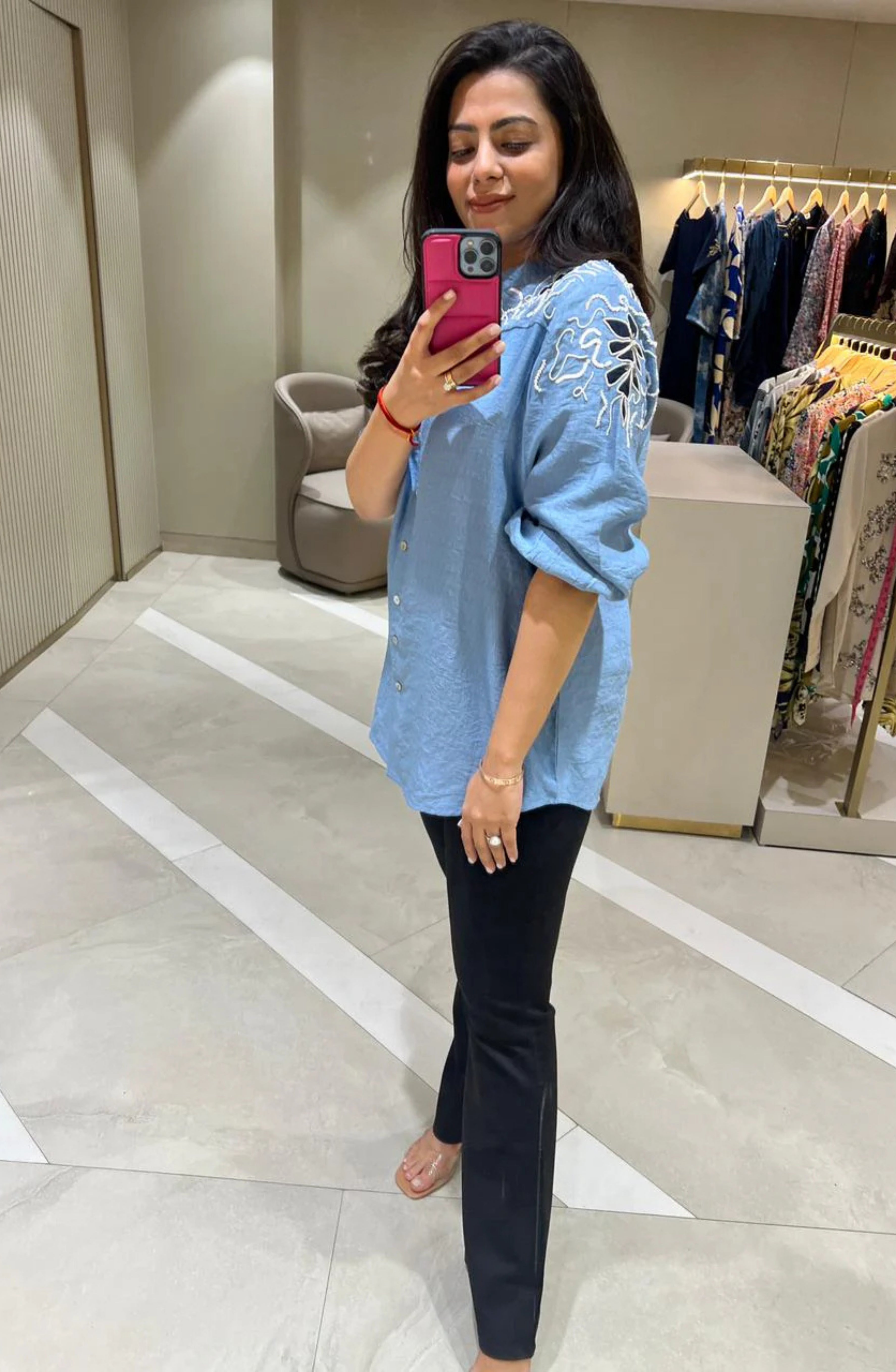 Ice Blue Embroidered Shirt