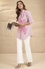 Pink Striped Embroidered Shirt