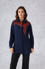 Navy Blue & Red Abstract Embellished Shirt