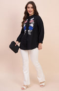Black Shirt with Multicolour Floral Applique