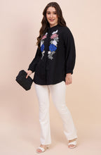 Black Shirt with Multicolour Floral Applique