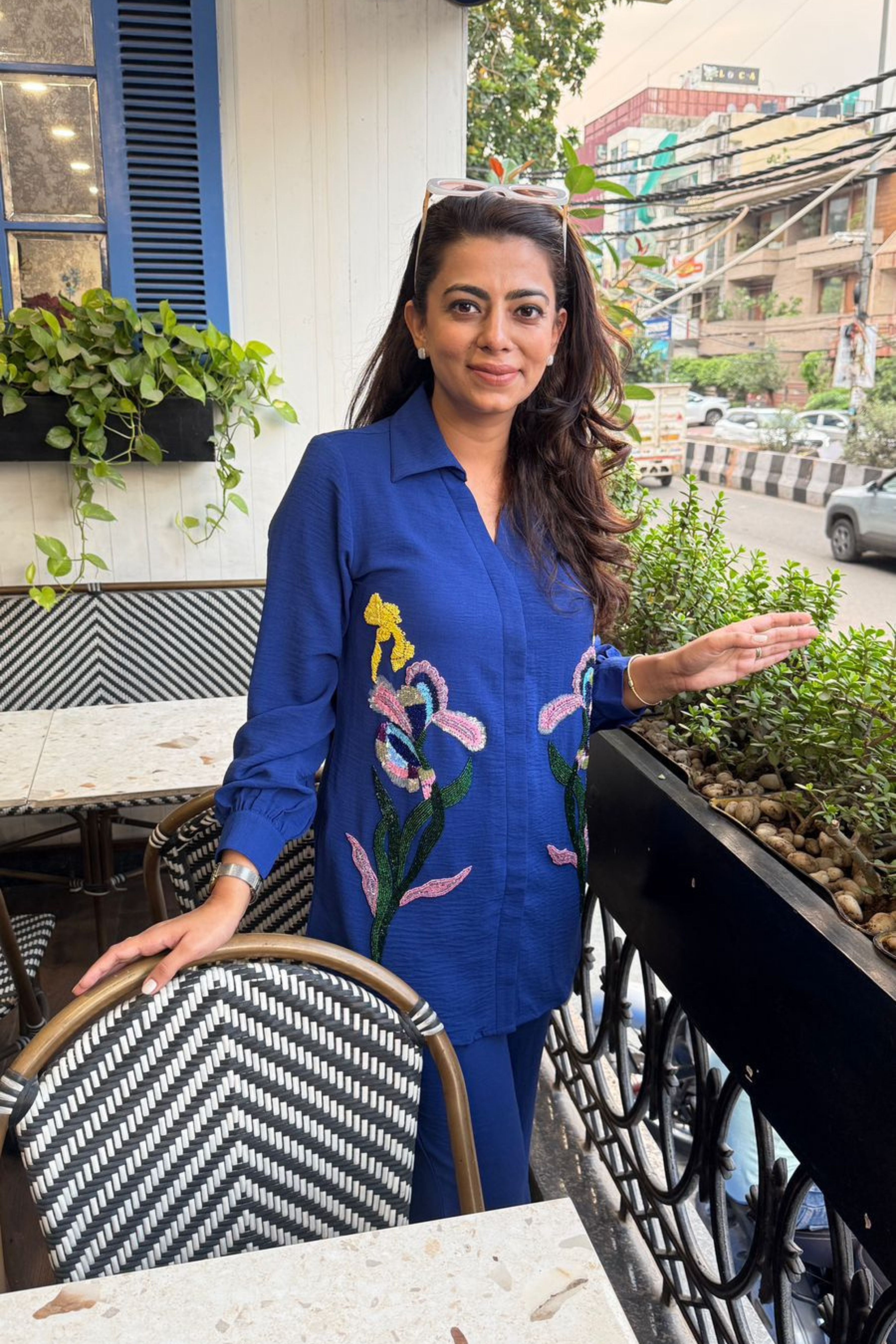 Royal Blue Embellished Floral Co-Ord Set