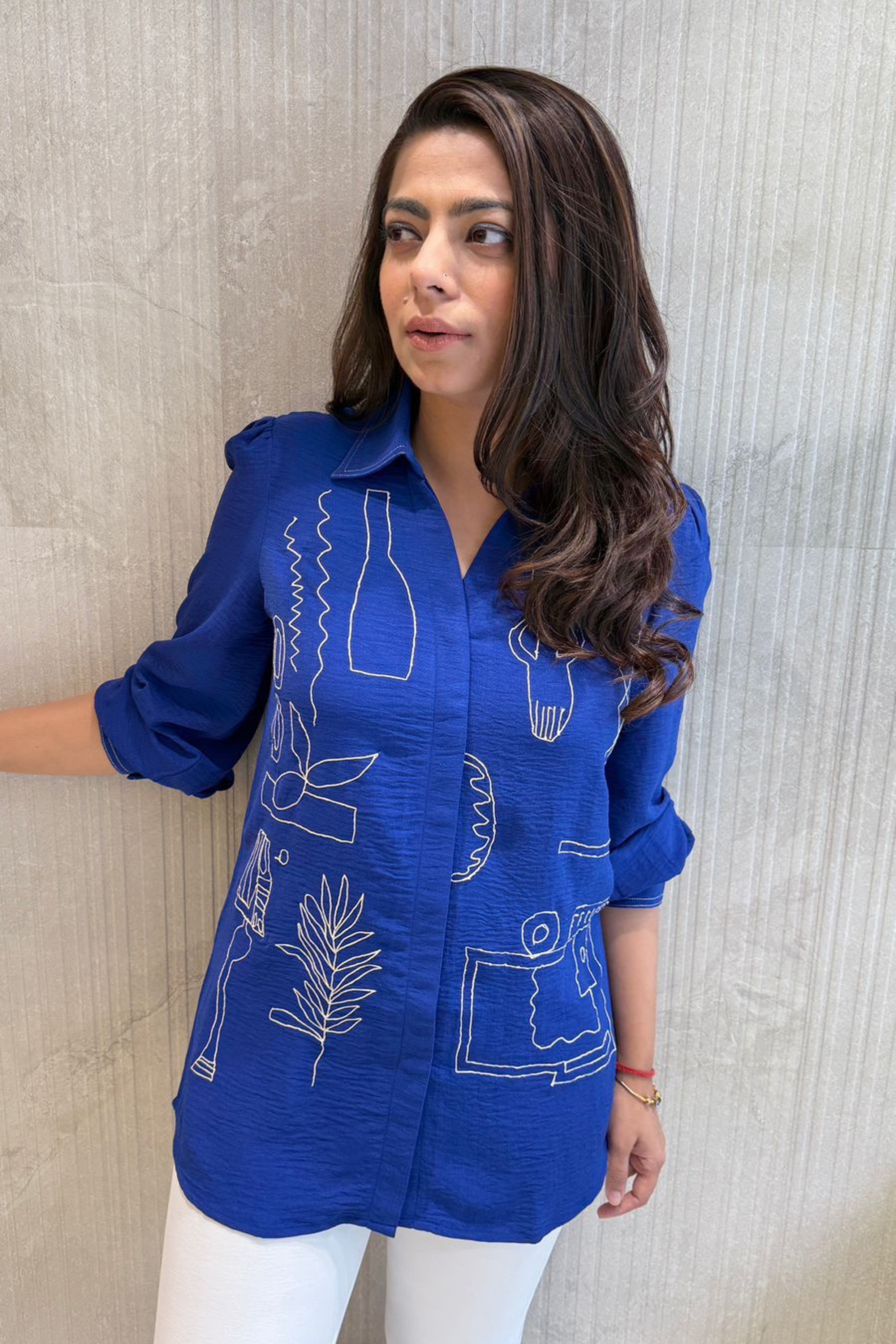 Royal Blue Abstract Embroidered Shirt