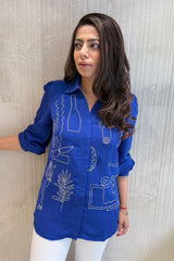 Royal Blue Abstract Embroidered Shirt