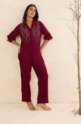 Maroon Embellished Co-Ord Set With Tonal Handwork
