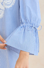 Sky Blue Stripe Floral Embroidered Shirt