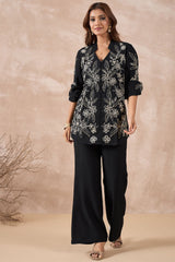 Black floral White embroidered Shirt