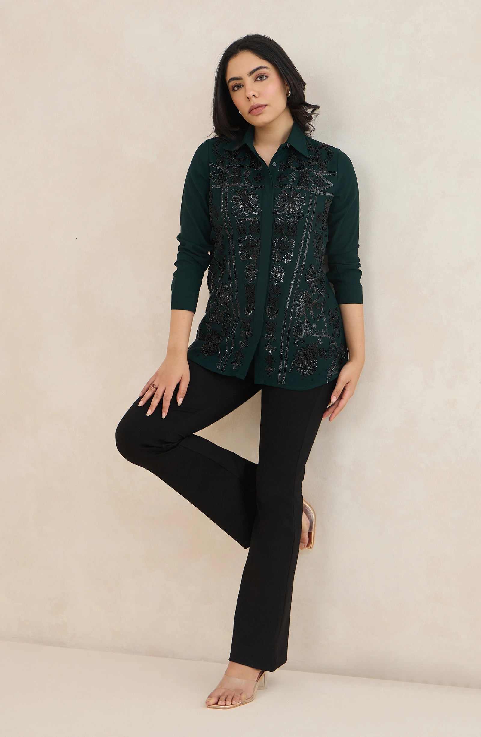 Emerald Green Sequin Embellished Jacket