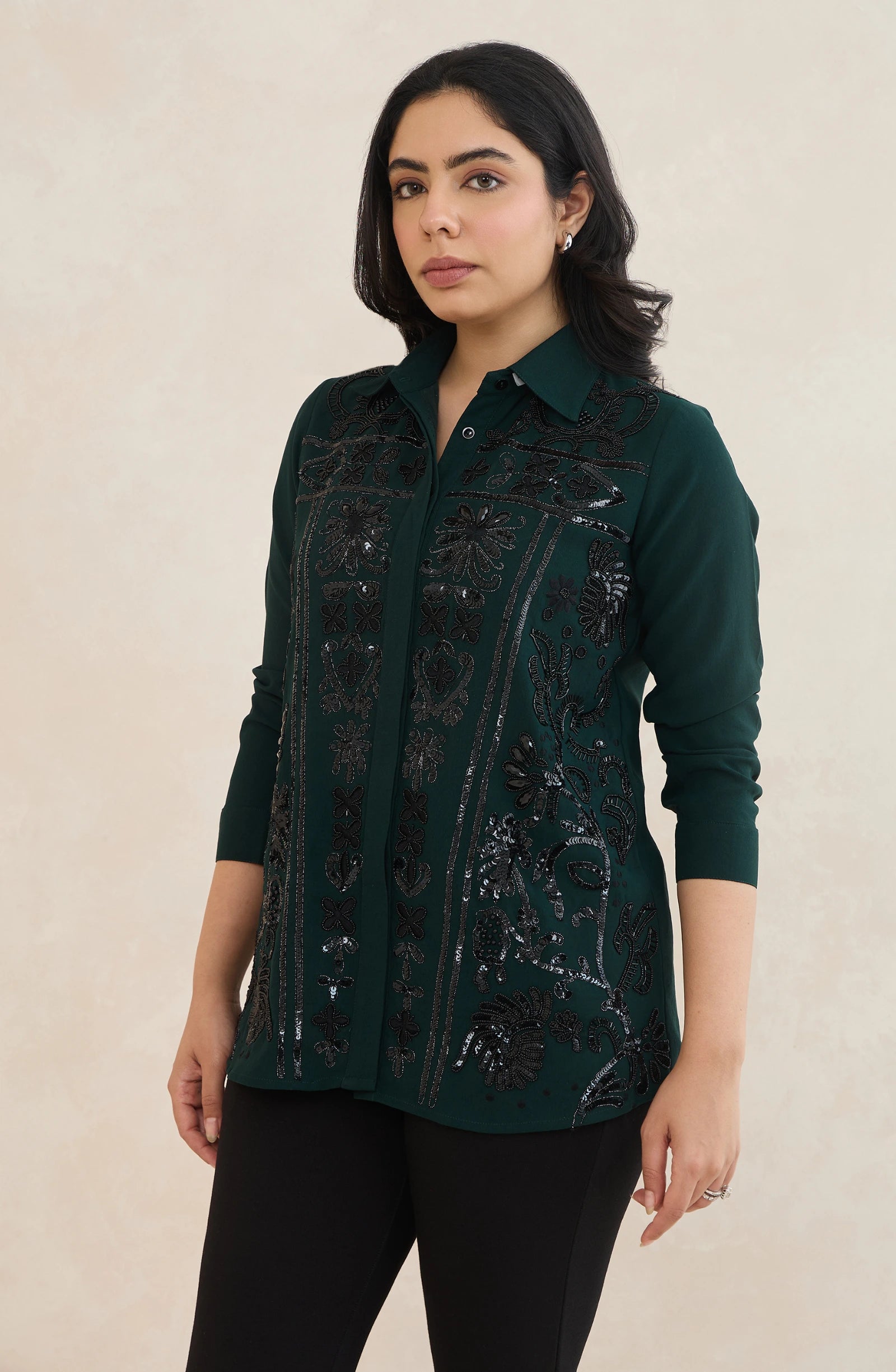 Emerald Green Sequin Embellished Jacket