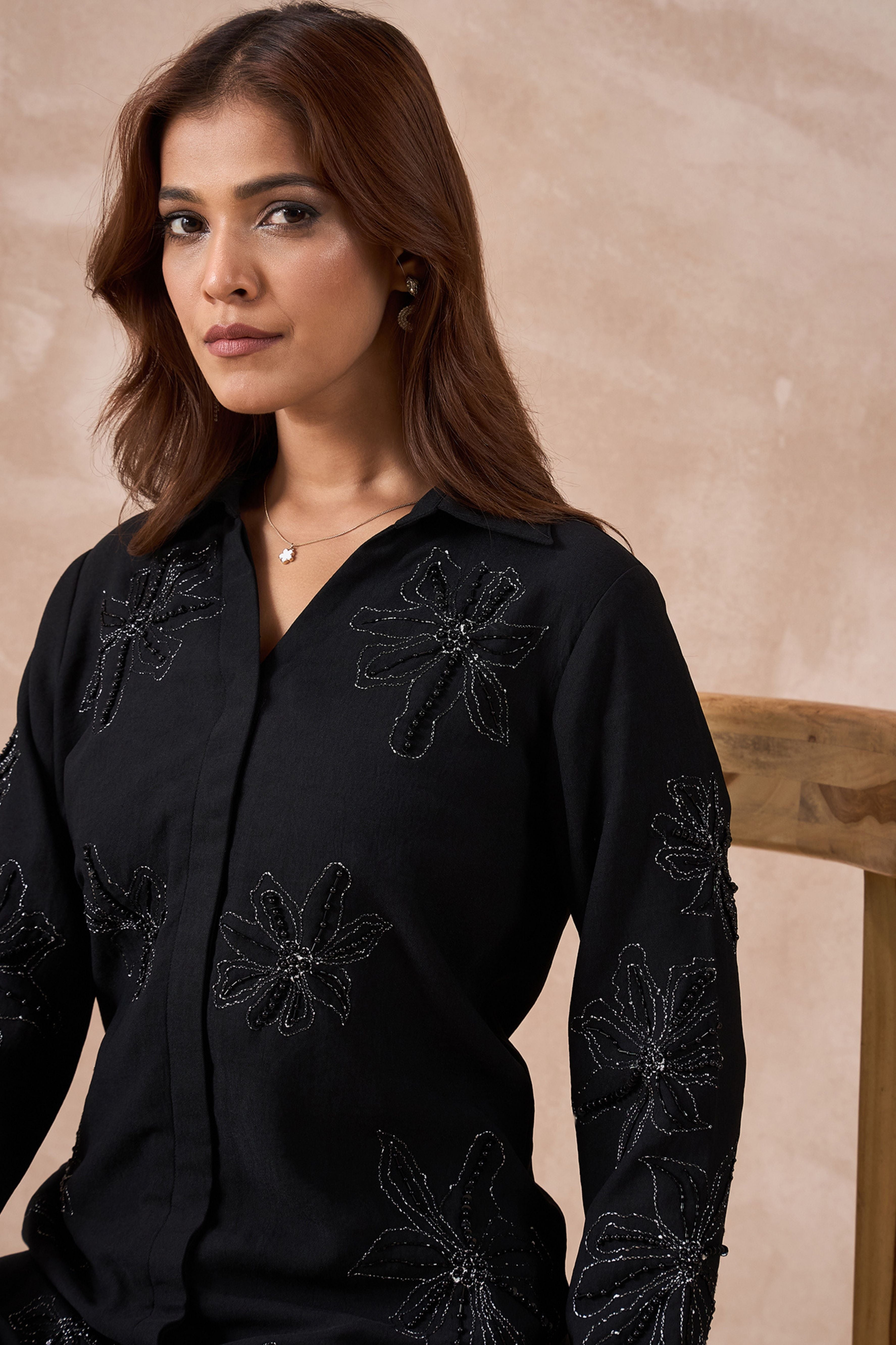 Black Floral Embellished Co-Ord Set