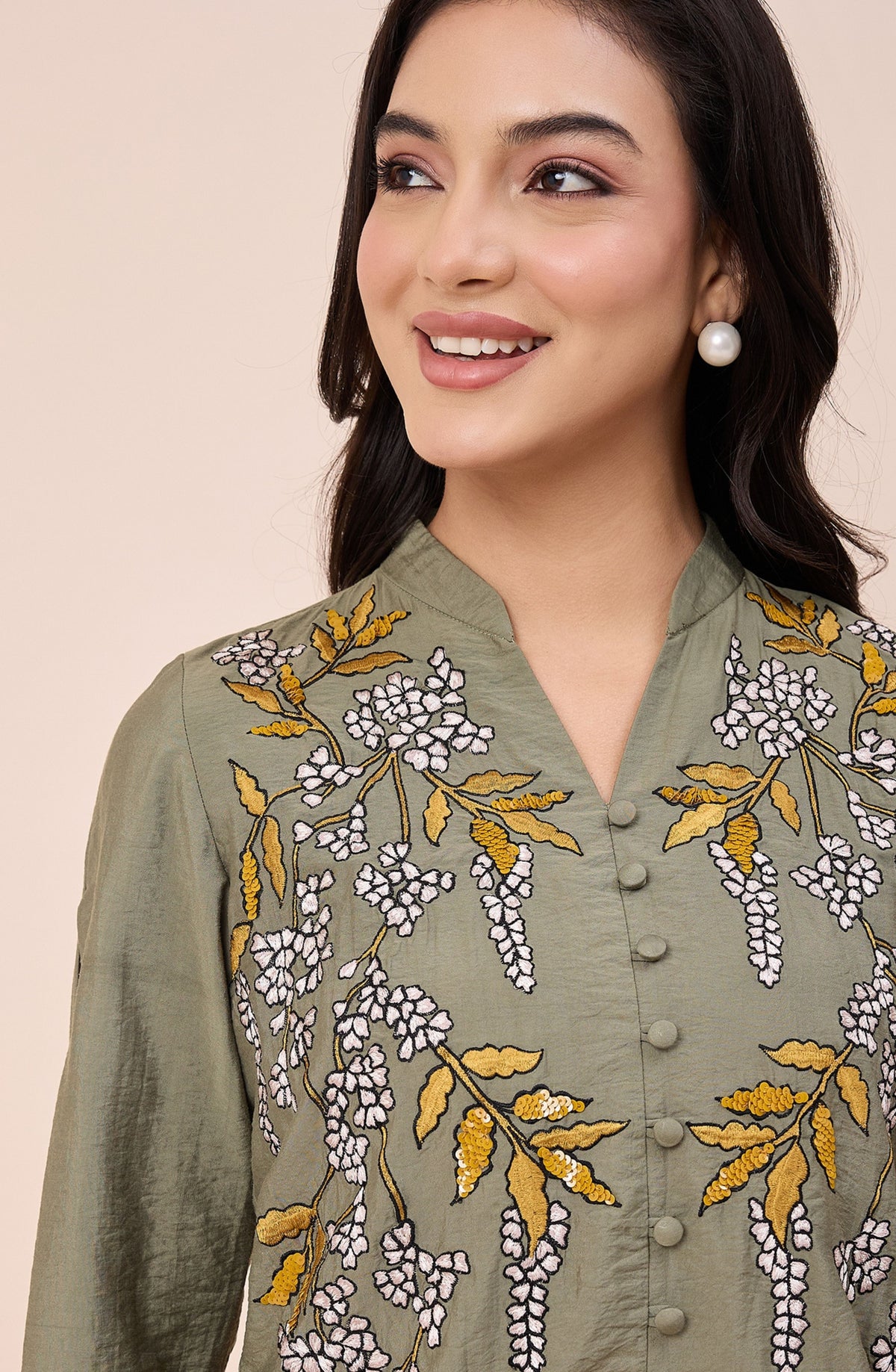 Olive Leaf Embroidered Co-ord Set