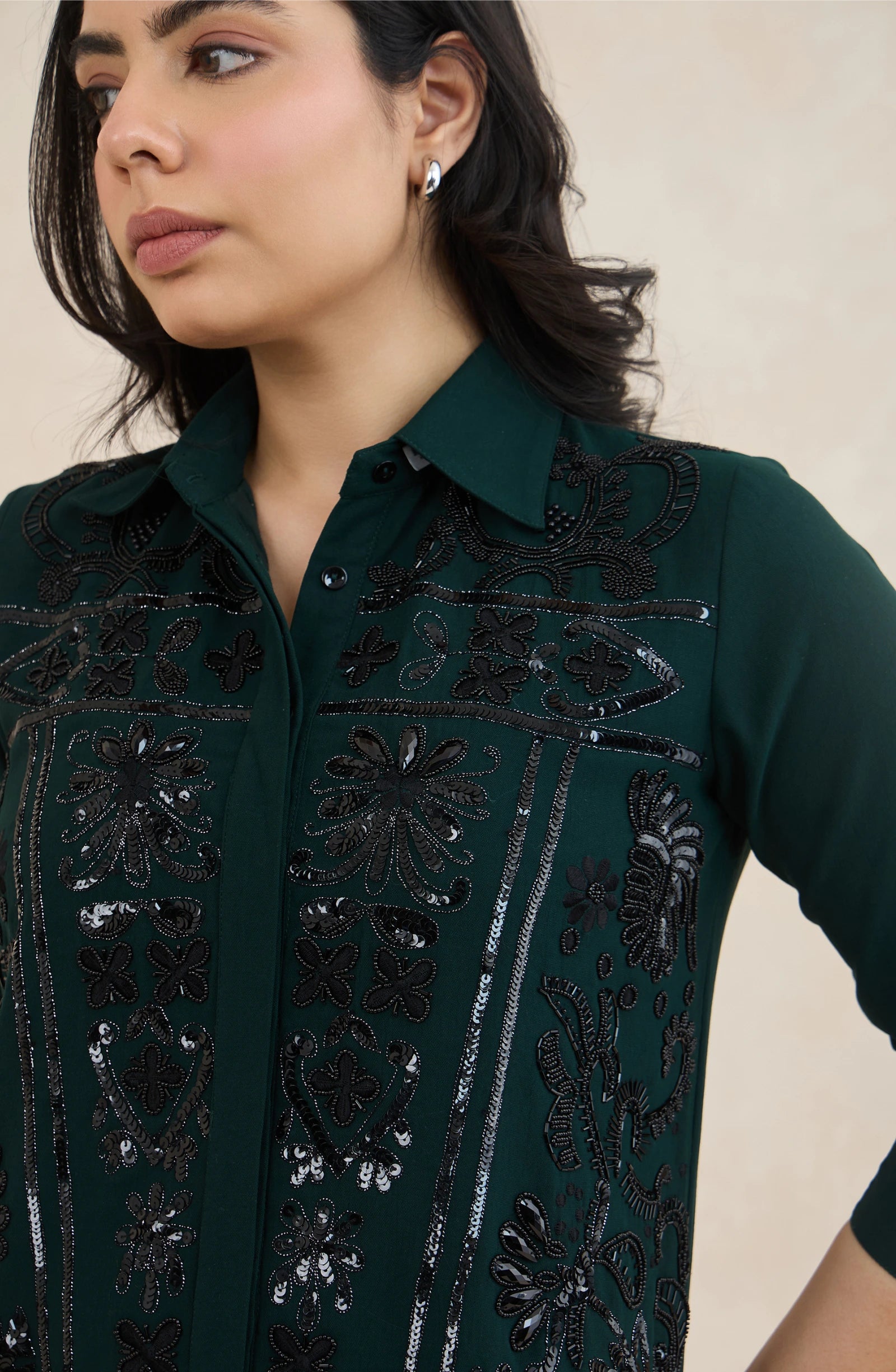 Emerald Green Sequin Embellished Jacket