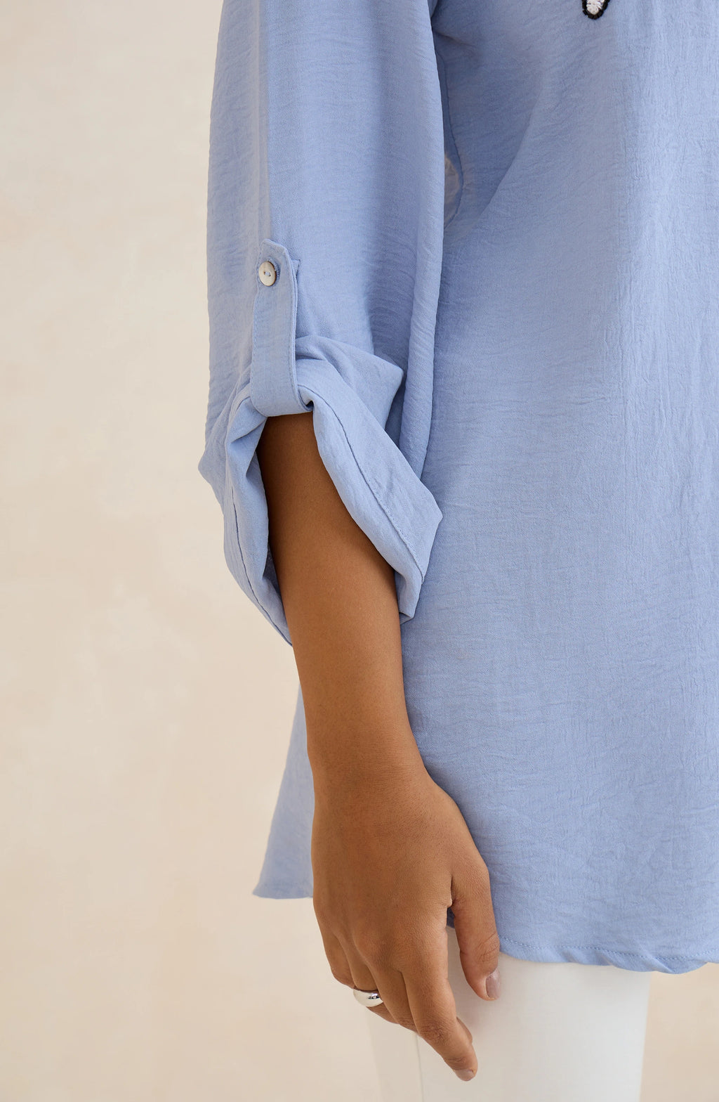 Sky Blue Floral Embellished Shirt