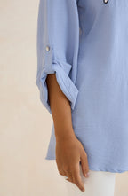 Sky Blue Floral Embellished Shirt