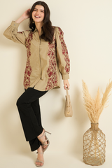 Beige Floral Embroidered Shirt