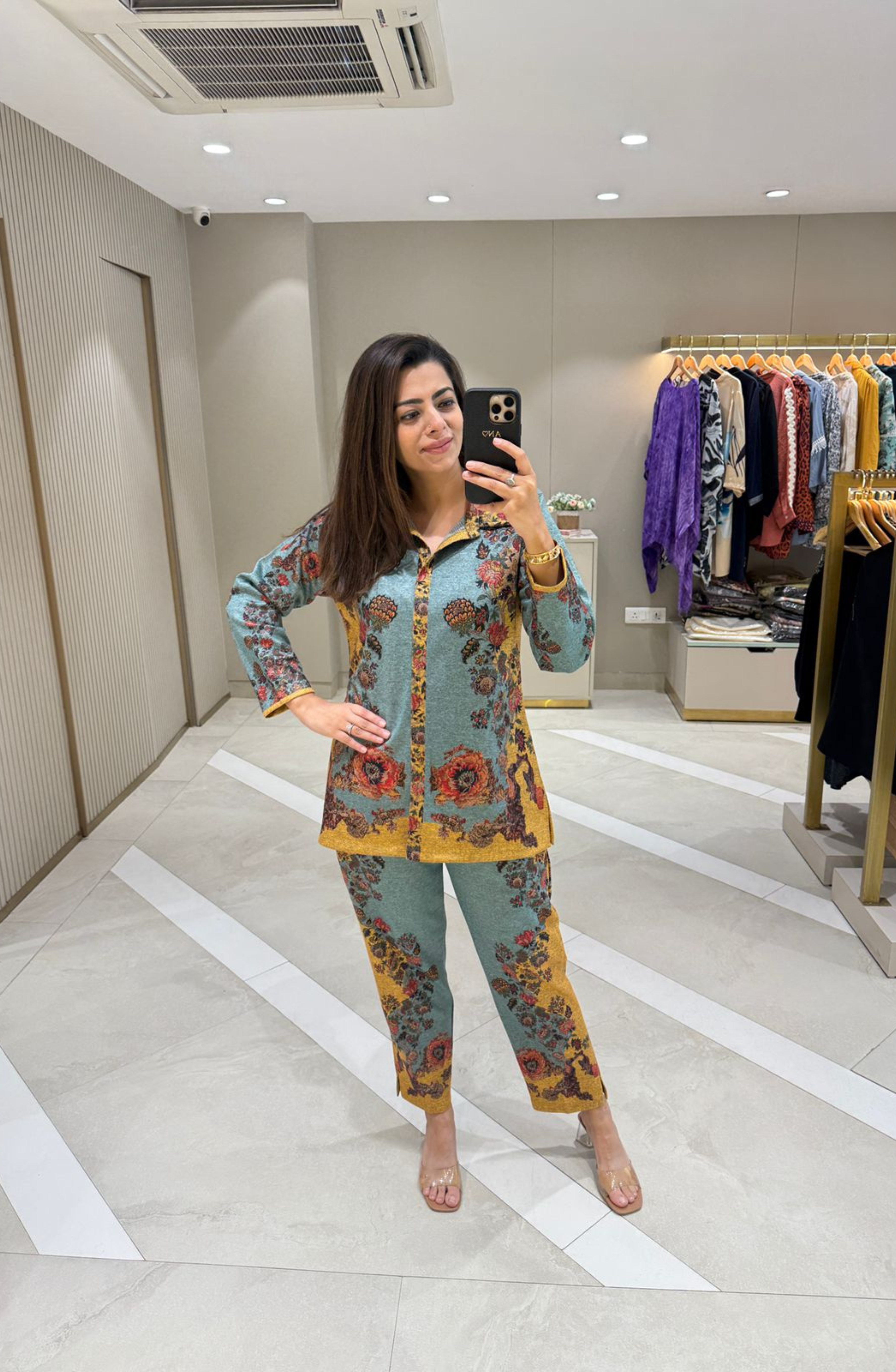 Woolen Teal Floral Printed Co-Ord Set