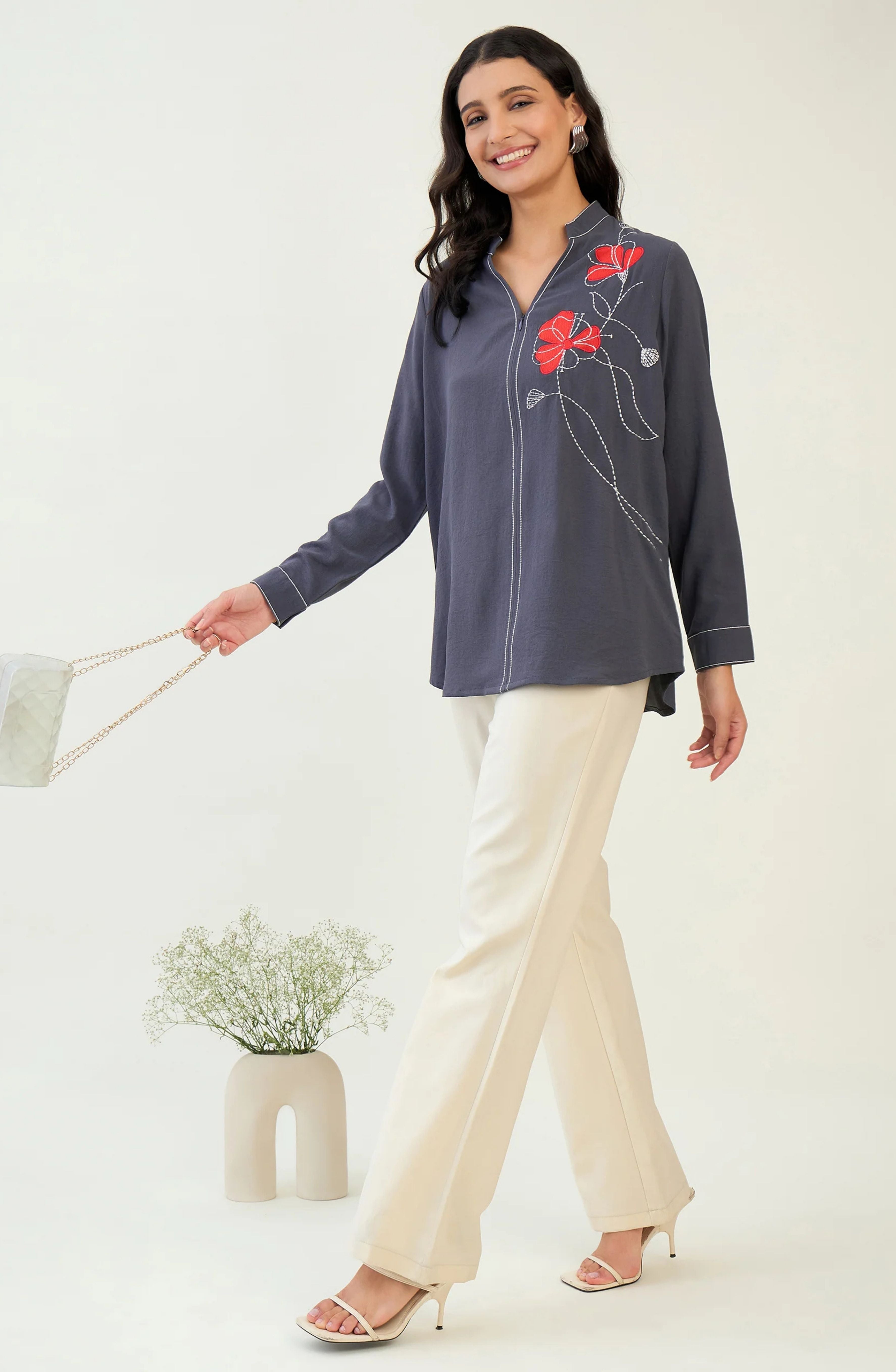 Casual Grey Patchwork Shirt