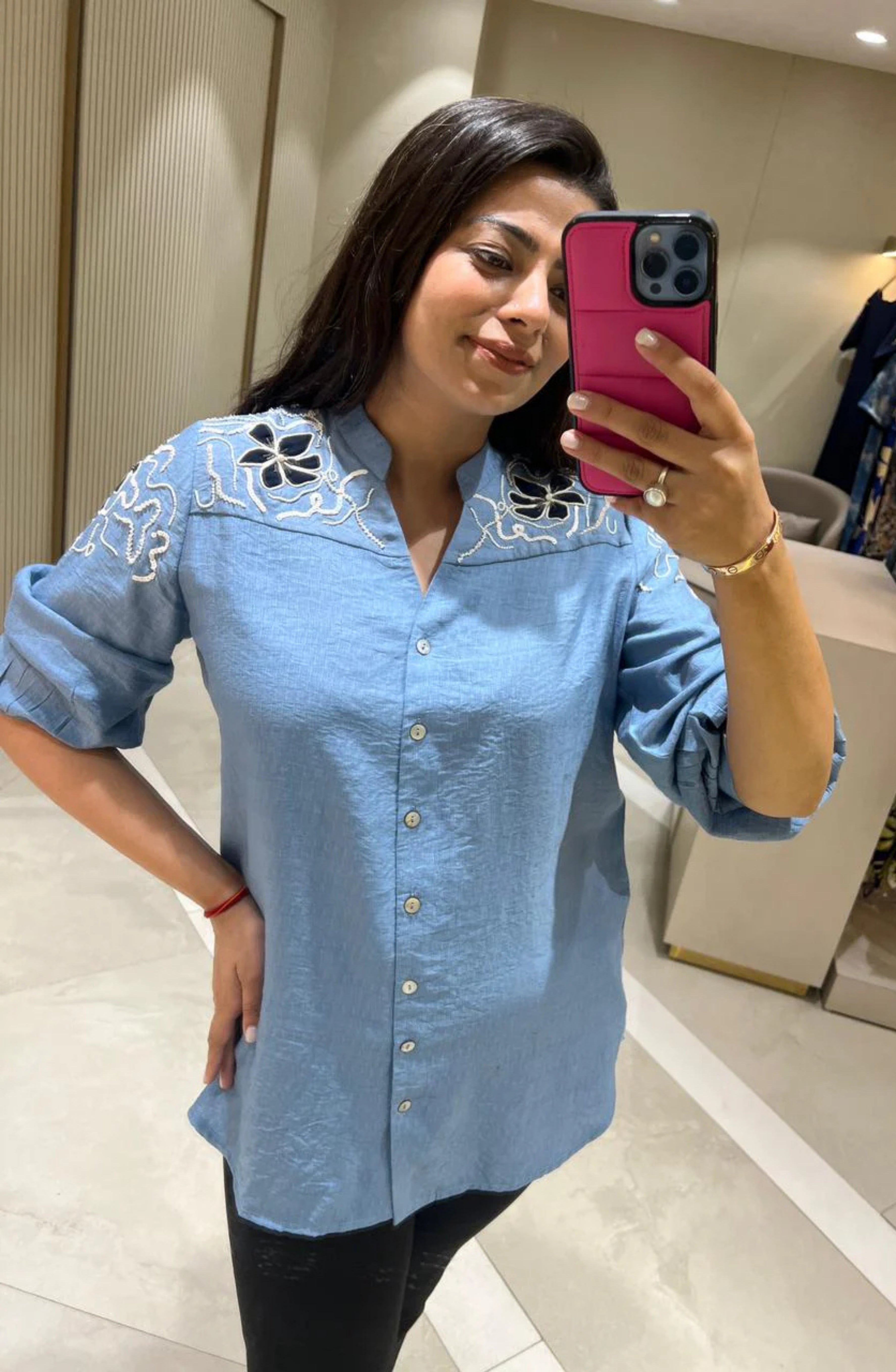 Ice Blue Embroidered Shirt