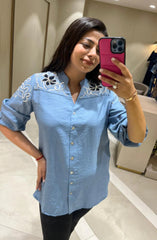 Ice Blue Embroidered Shirt
