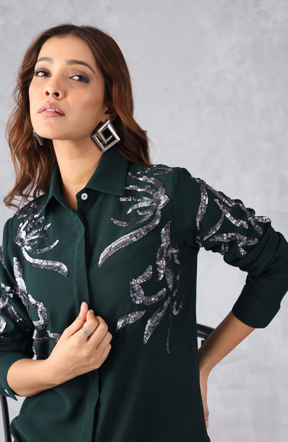 Dark Green Sequin Shirt