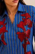 Royal Blue Red Embellished Striped Shirt