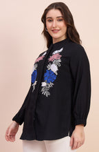Black Shirt with Multicolour Floral Applique