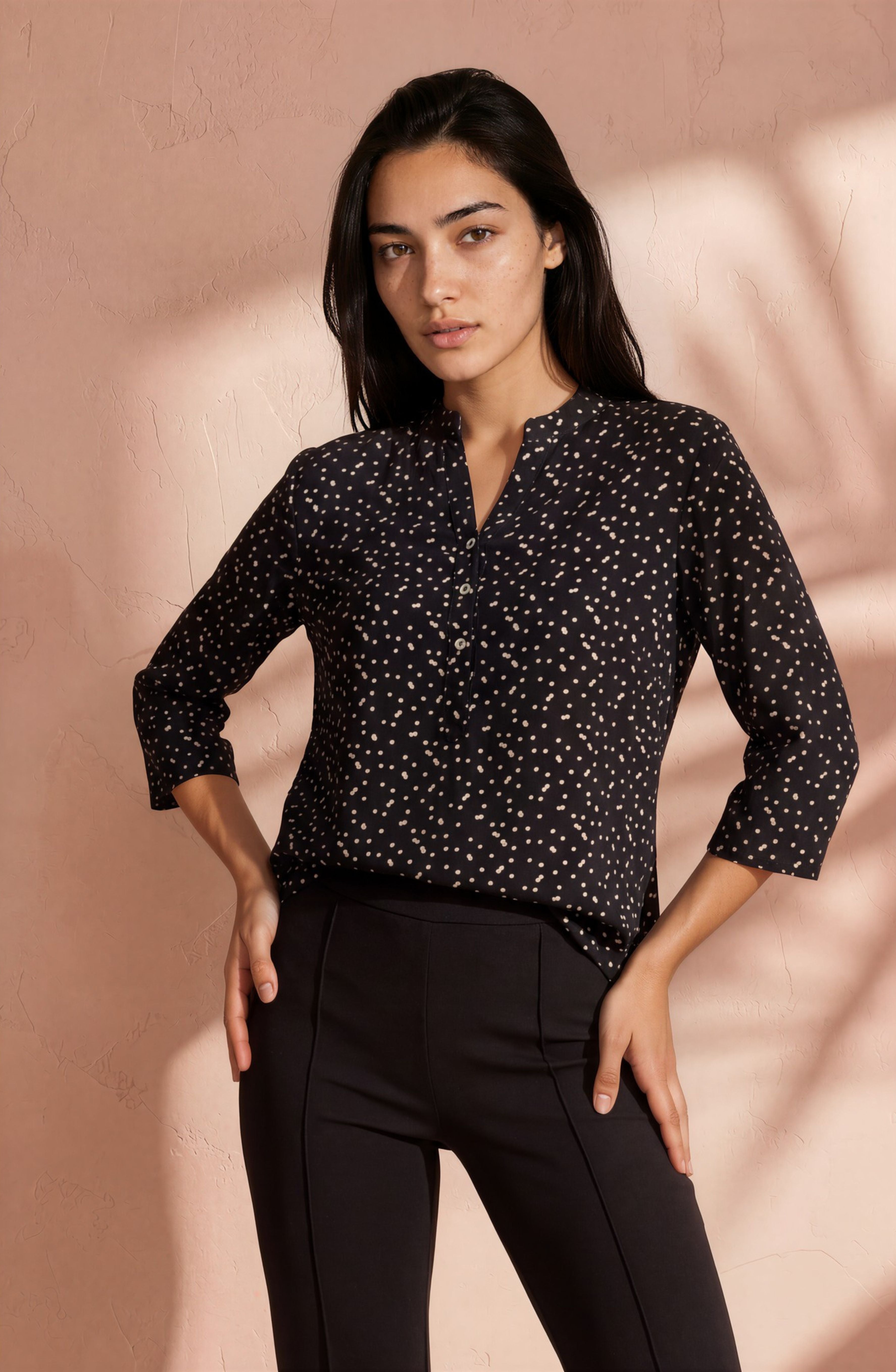 Black Dotted Print Top