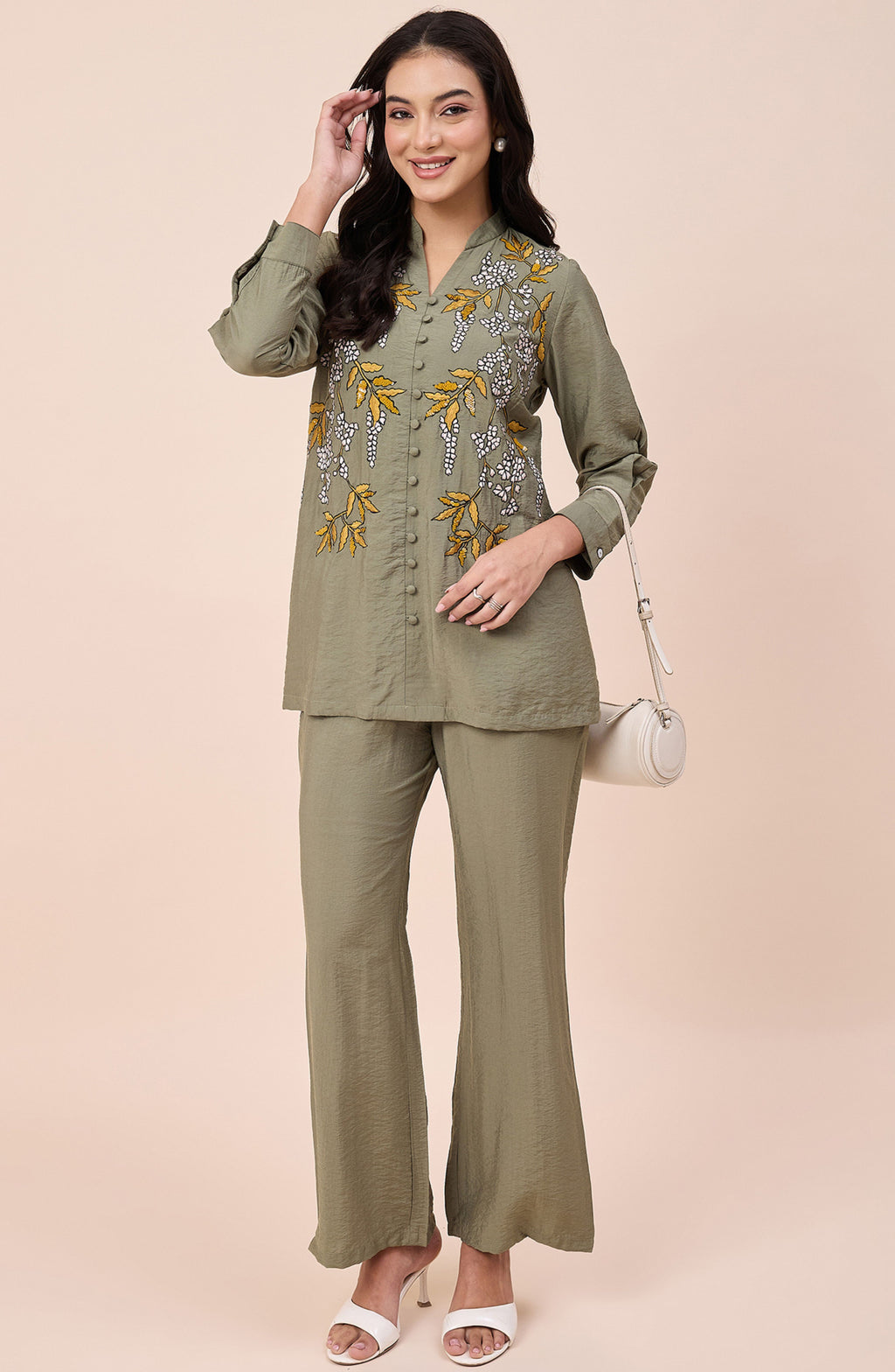 Olive Leaf Embroidered Co-ord Set