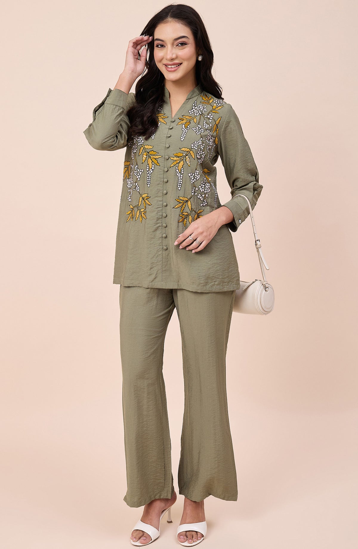 Olive Leaf Embroidered Co-ord Set