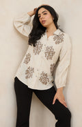 Beige Coral Embroidered Shirt