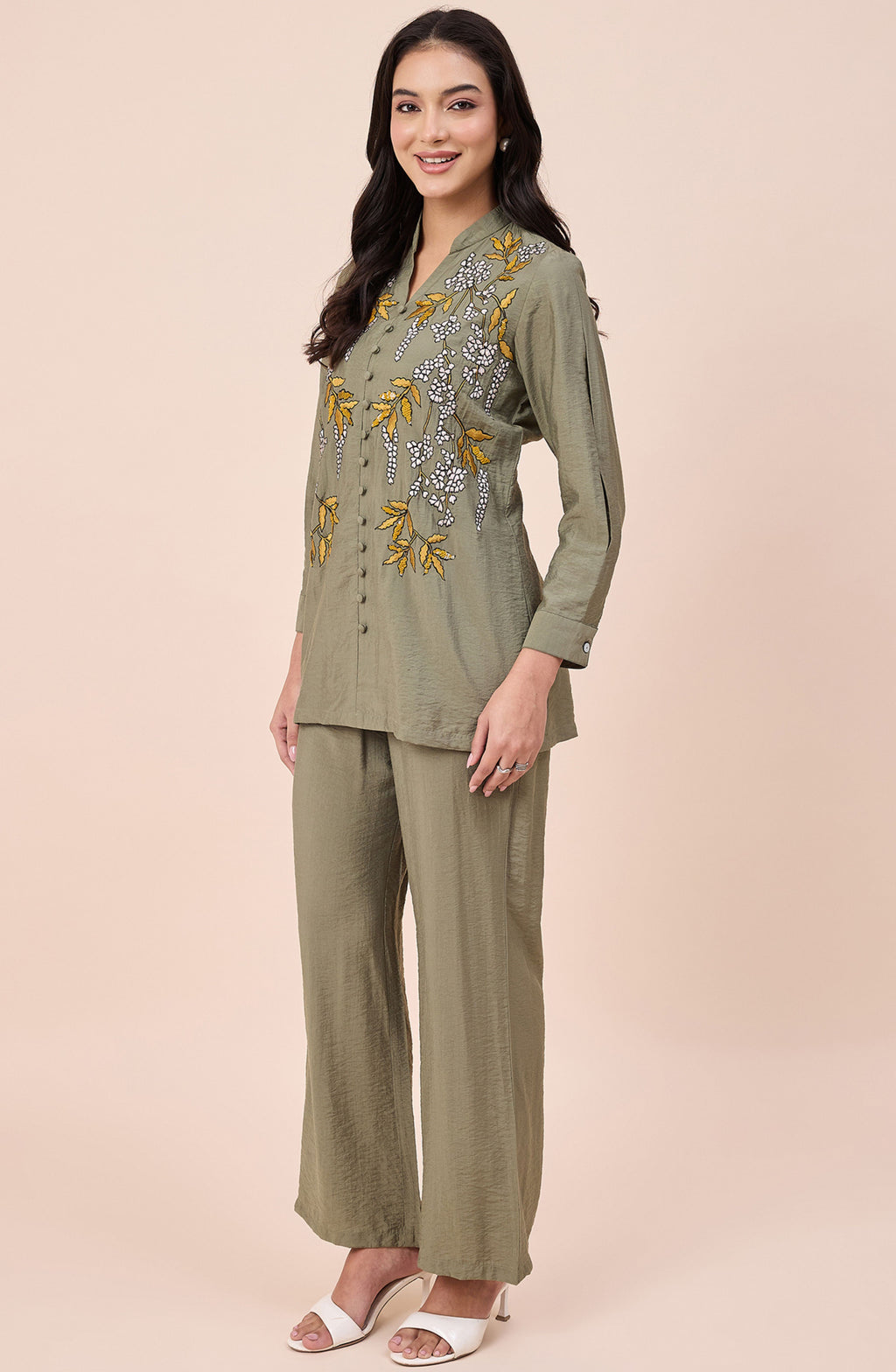Olive Leaf Embroidered Co-ord Set