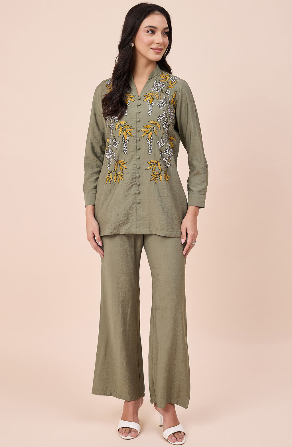 Olive Leaf Embroidered Co-ord Set