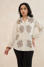 Beige Coral Embroidered Shirt