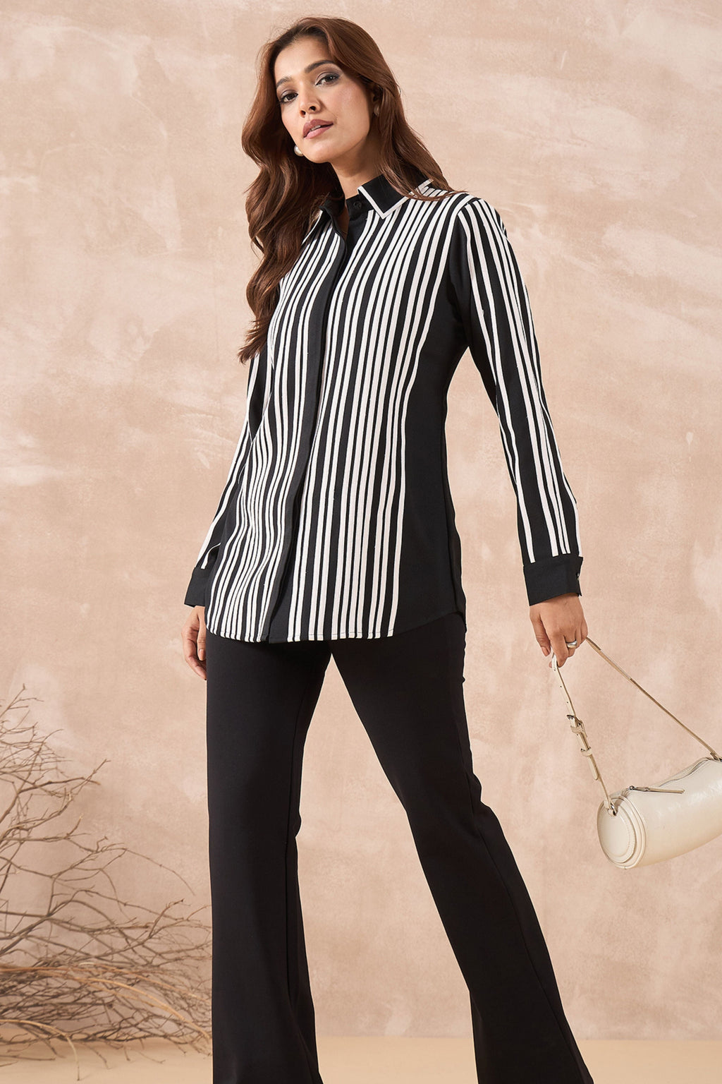 Black and White Formal Striped Shirt