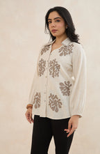 Beige Coral Embroidered Shirt