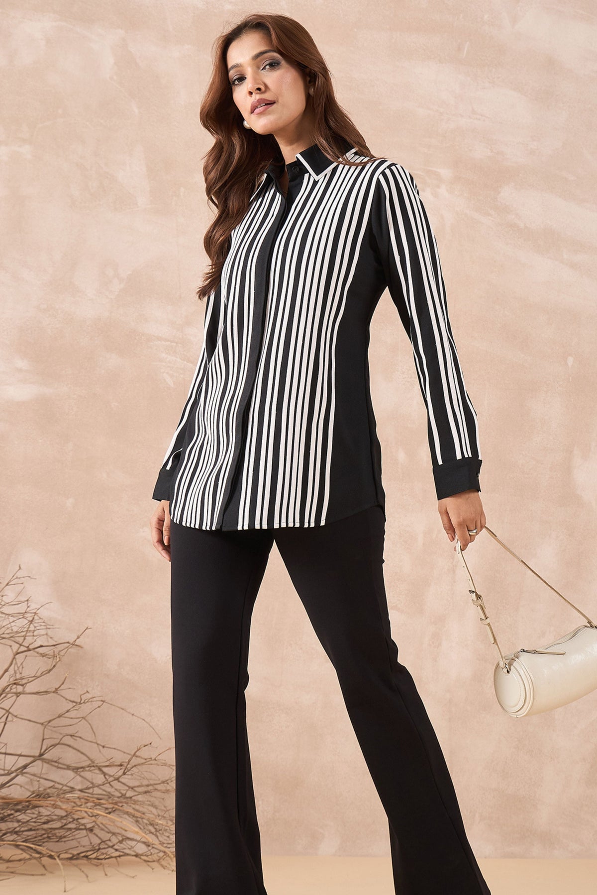 Black and White Formal Striped Shirt