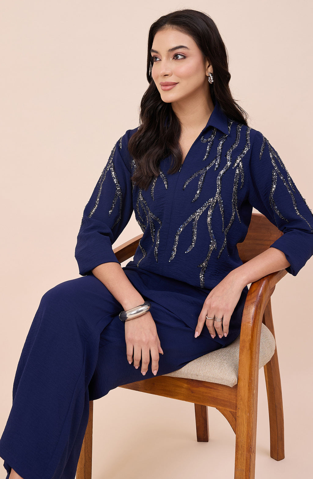 Navy Blue Silver Sequin Co-ord Set
