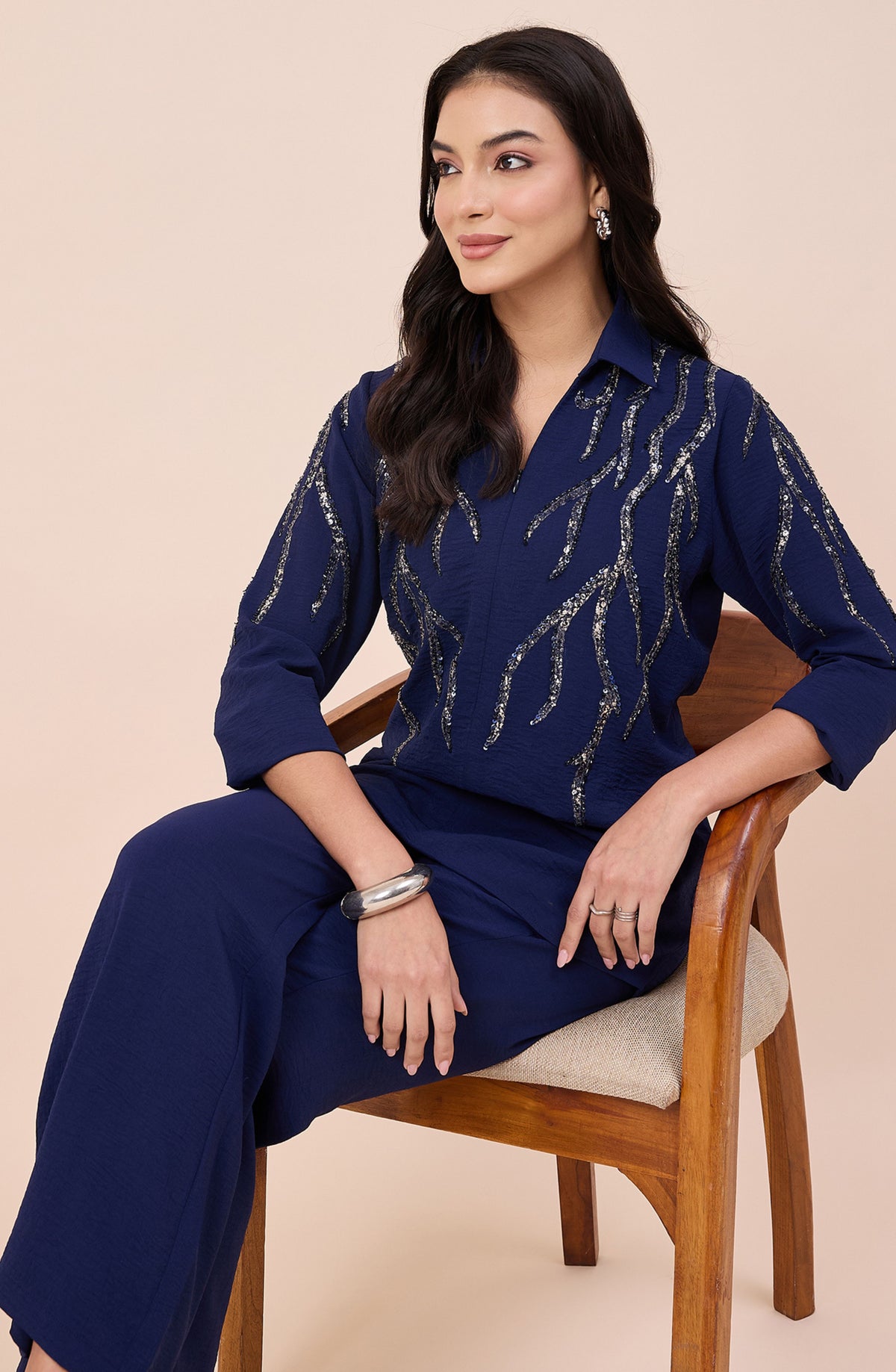 Navy Blue Silver Sequin Co-ord Set