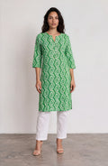 Green White Ikat Print Kurti