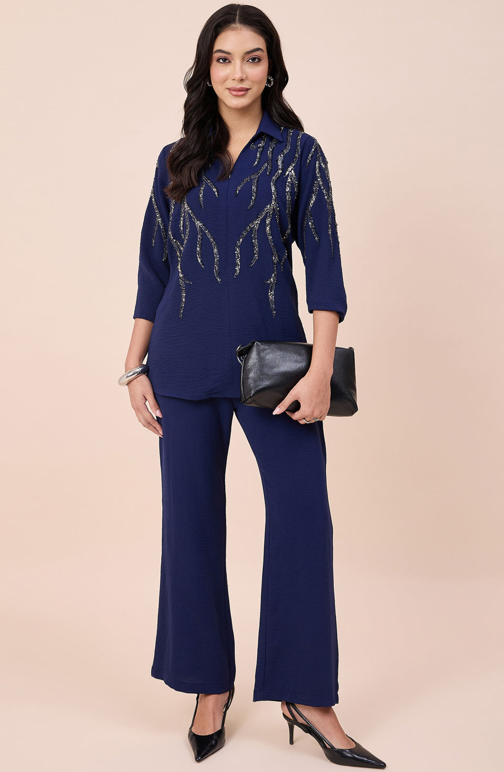 Navy Blue Silver Sequin Co-ord Set