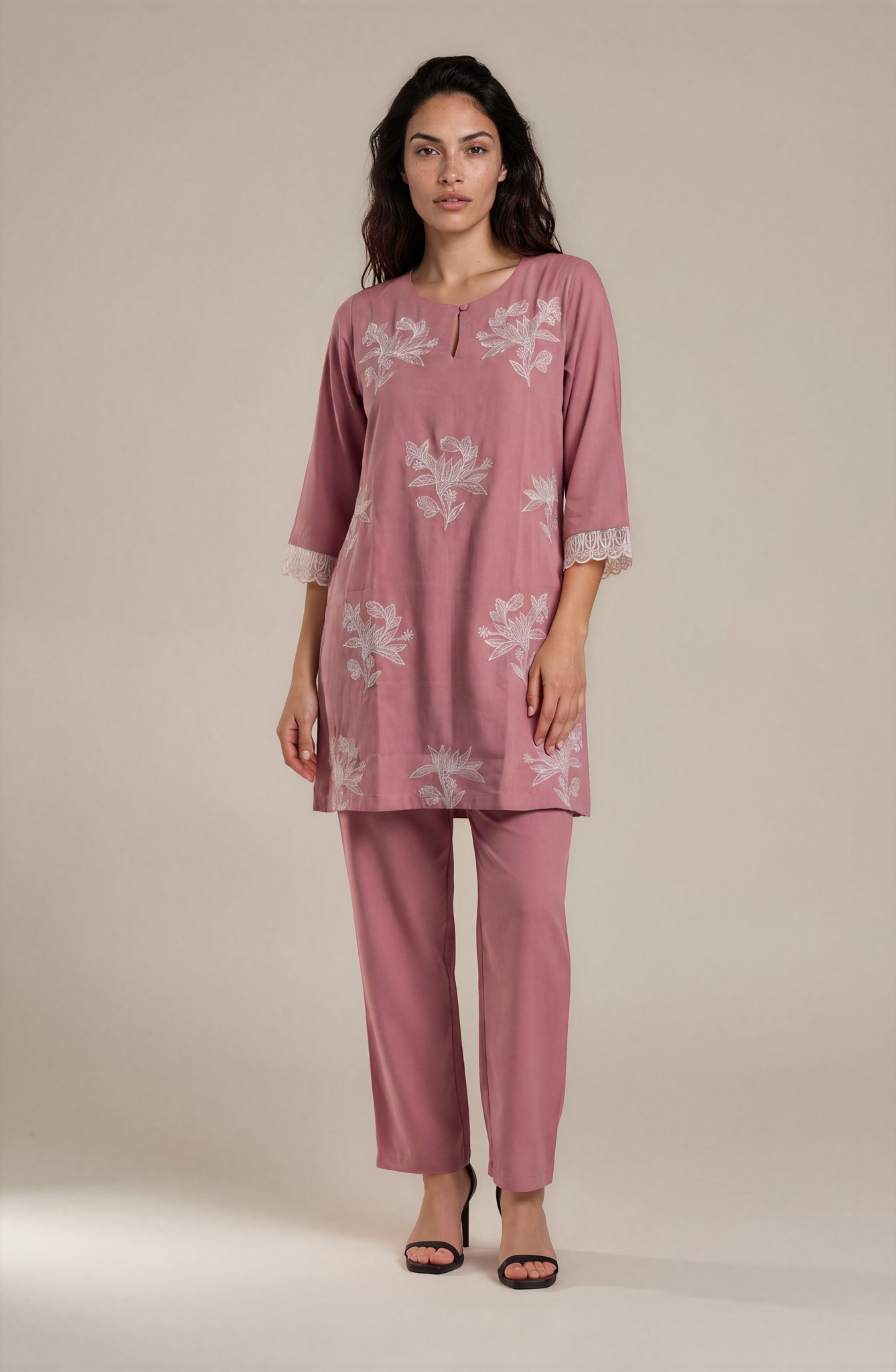 Mauve Pink Embroidered Co-ord Set