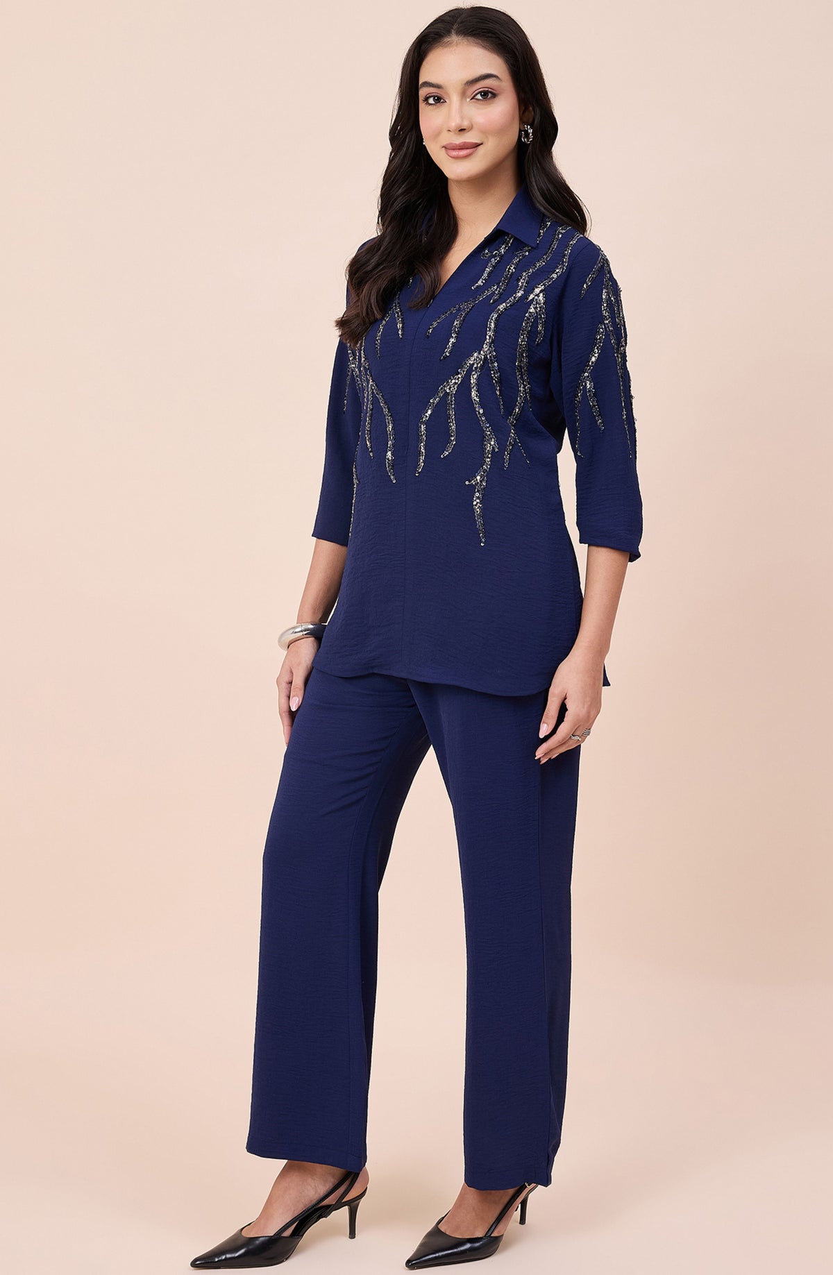 Navy Blue Silver Sequin Co-ord Set