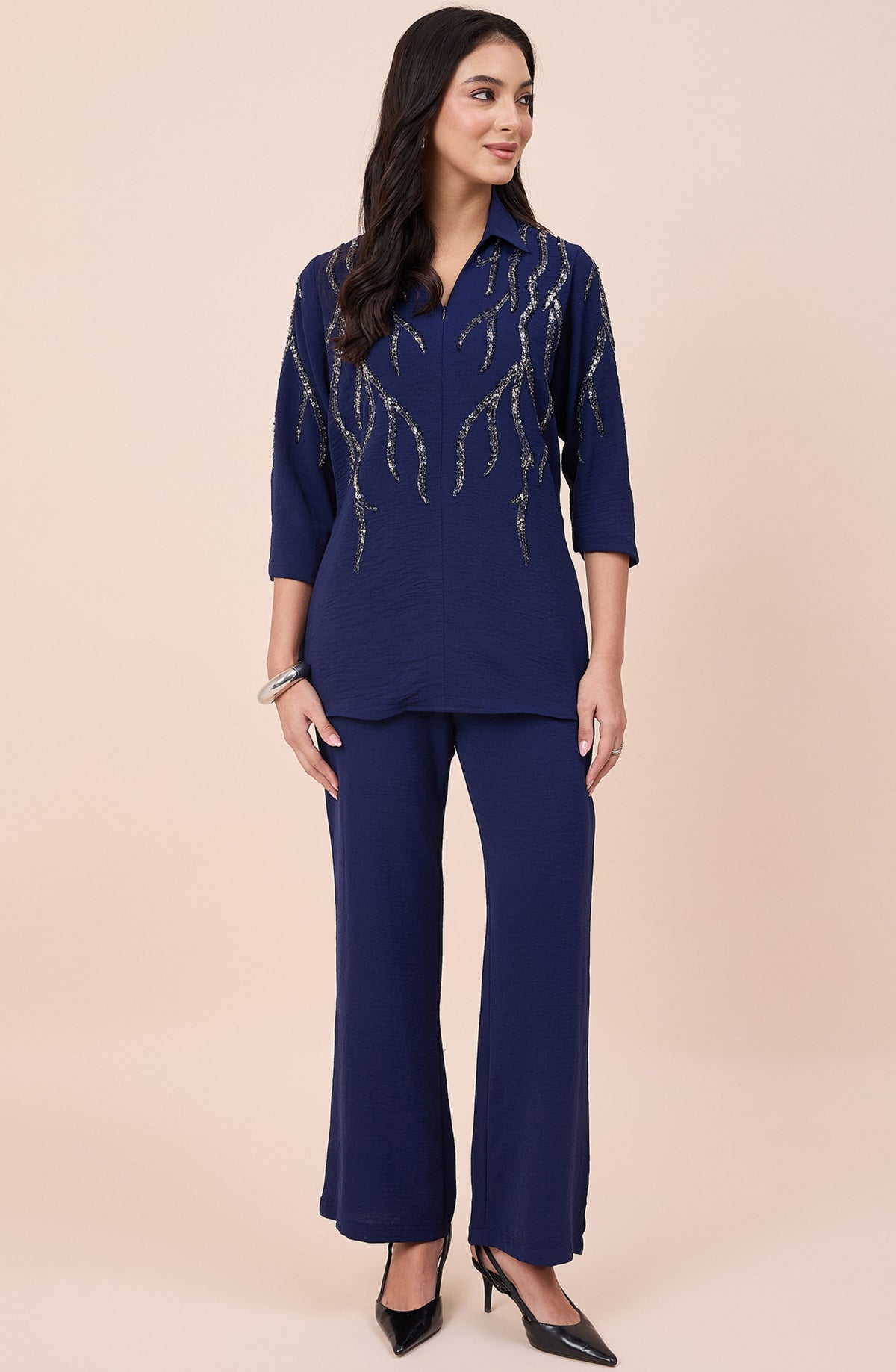 Navy Blue Silver Sequin Co-ord Set
