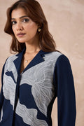 Navy Blue Abstract Embroidered Shirt