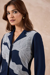Navy Blue Abstract Embroidered Shirt