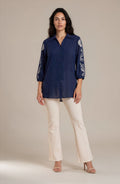 Navy Blue Embroidered Sleeve Shirt