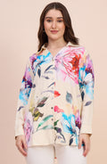 Cream Shirt with Multicolour Floral Print