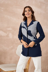 Navy Blue Abstract Embroidered Shirt